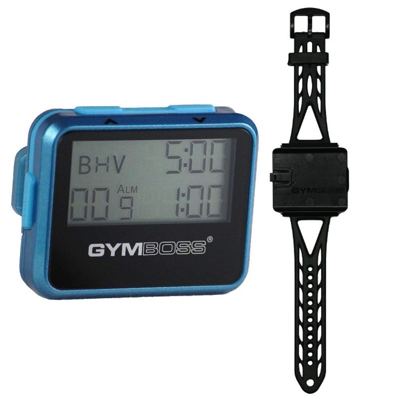 Gymboss مؤقت جيمبوس وفترة توقيت وساعة مع حزام ساعة - حزمة (أخضر مزرق مع أزرار زرقاء، مقاس واحد يناسب الجميع) - Image 1